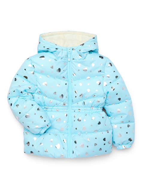 Pink Platinum Girls Heart Foil Printed Hooded Puffer Jacket, Sizes 4-16 ...