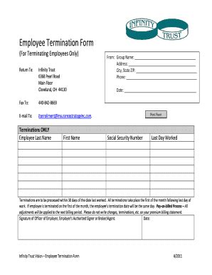 Fillable Online Employee Termination Form - Insurance Strategy Inc Fax ...