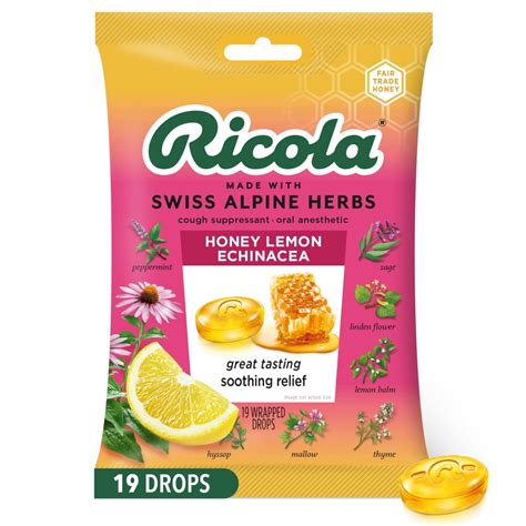 Ricola Honey Lemon with Echinacea Cough Drops for Sore Throat and Cough ...