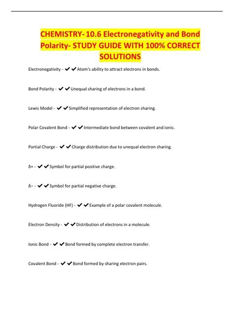 CHEMISTRY- 10.6 Electronegativity and Bond Polarity- STUDY GUIDE WITH ...
