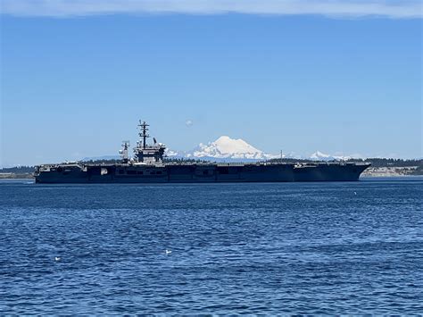 USS Nimitz (CVN-68) in front of Mount Baker : r/pics