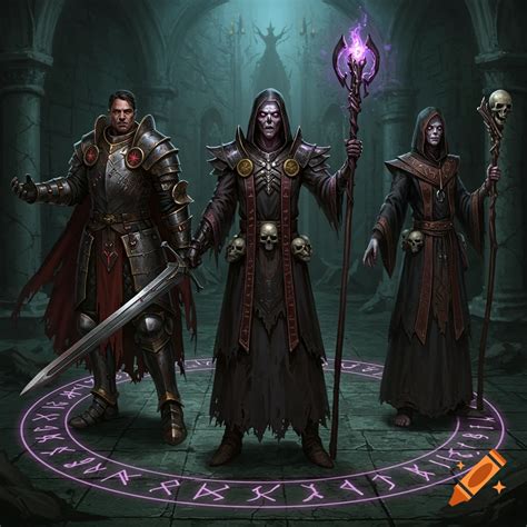 Oathbreaker paladin, death domain cleric, and necromancer in a circle ...