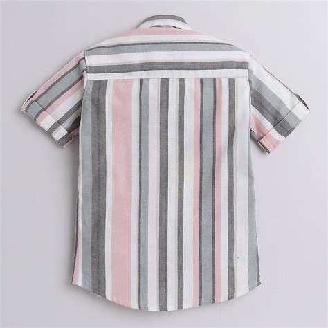 Polka Tots Half Sleeve Shirt Grey Pink White Stripes Grey – PolkaTots.in
