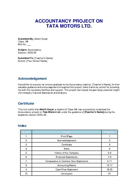 Accountancy Project on Tata Motors Ltd. - Class XII - Studocu