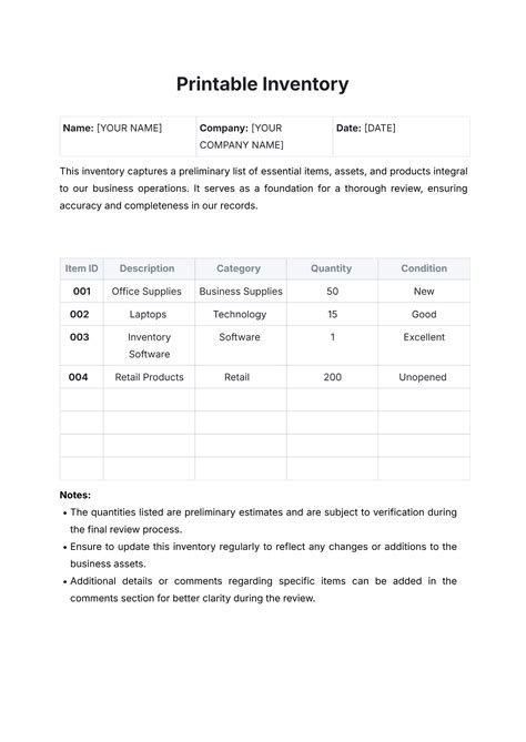 Free Concession Stand Inventory Template to Edit Online
