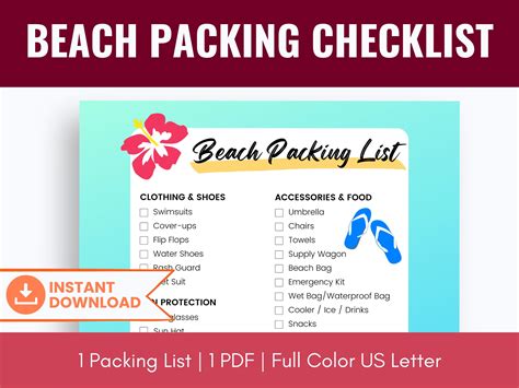 Beach Packing List PDF, Printable Beach Trip Packing Checklist, Beach ...
