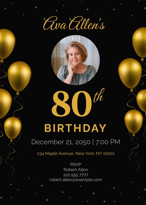 Free 80Th Birthday Invitation Templates, Editable and Printable