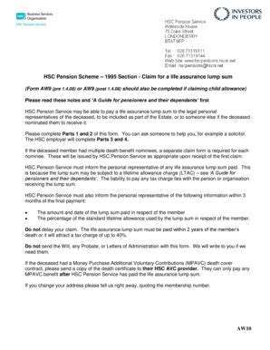 Fillable Online Claim for a life assurance lump sum - HSC Pension ...