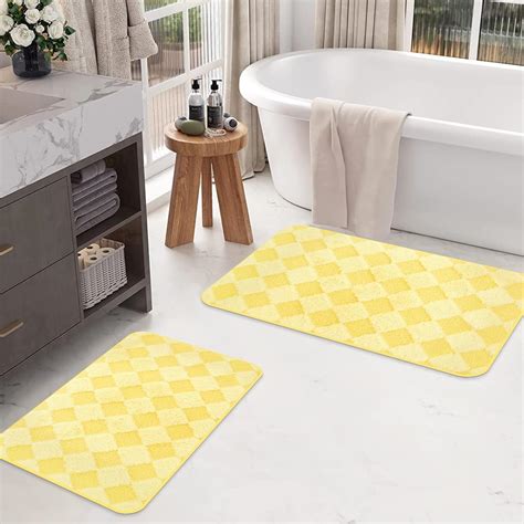 Amazon.com: APROPHIC 2 Piece Yellow Bathroom Rugs Sets - Soft Plush ...