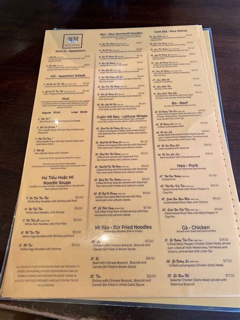 Menu at Four Sisters Restaurant, Merrifield