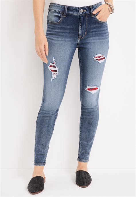 STORE ONLY m jeans by maurices™ Super Soft Plaid Backed Ripped High ...