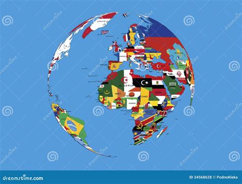 World Globe Europe,Africa and Asia Flags Map Stock Illustration - Illustration of global, europe ...