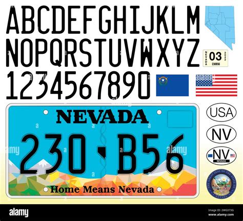 Nevada car license plate pattern, letters, numbers and symbols, vector ...