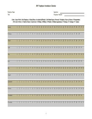 Fillable Online gulfport-ms 2017 Employee Attendance Calendar ...
