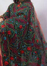 Vibrant Multicolor Phulkari Chanderi Silk Dupatta: Exquisite Embroidery