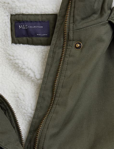 Buy Pure Cotton Hooded Borg Lined Parka Coat at Marks & Spencer