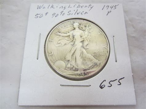 1945 P Walking Liberty Silver Fifty Cent piece - Schmalz Auctions