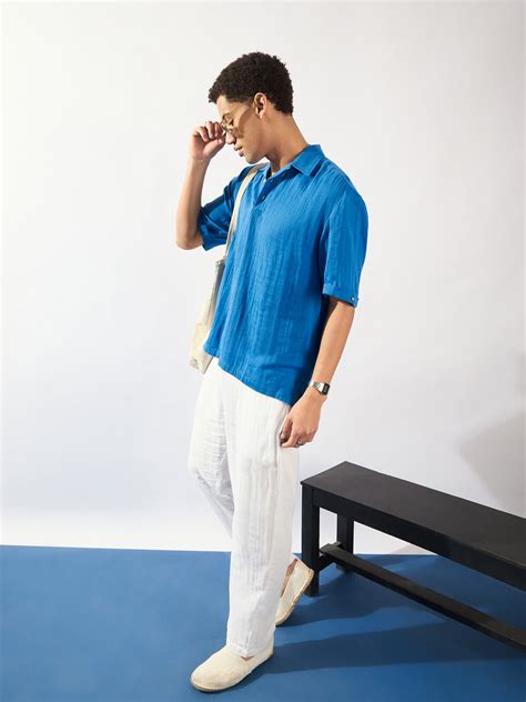 Blue: Half Sleeves Muslin Oversized Kurta Shirt – Dennison Fashion India