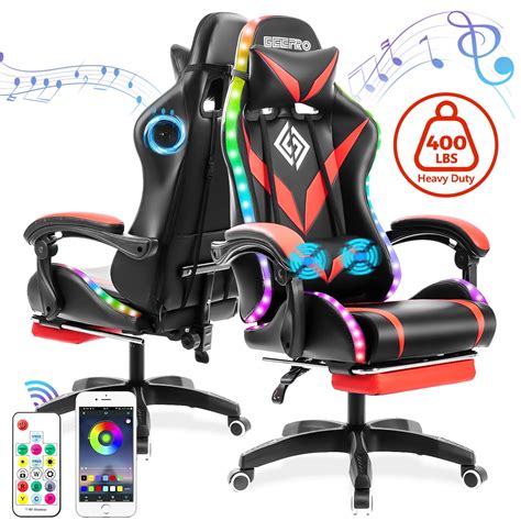 Geepro Massage Gaming Chair with Bluetooth Speaker and RGB LED Lights ...