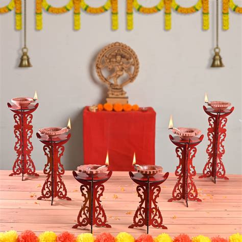 Buy GKD Diya Stand Wooden Traditional Deepam Stand Hand Crafted Diya ...