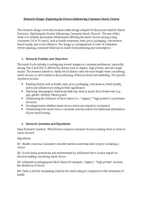 Research Design: Factors Influencing Snack Choices Among Young ...