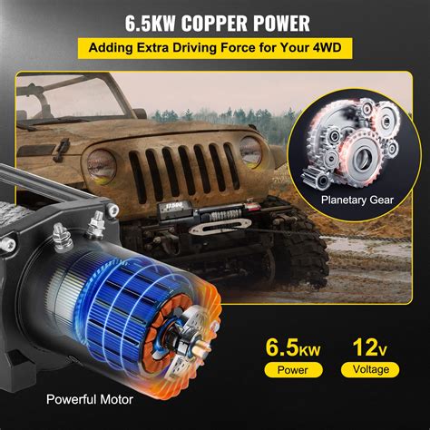 VEVOR Electric Winch, 17500lb Load Capacity Truck Winch Synthetic Rope ...