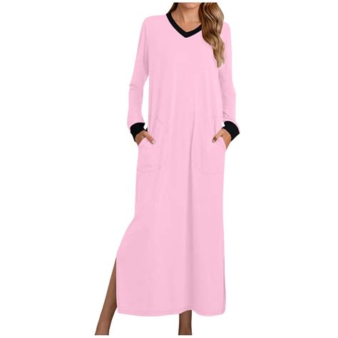 FAVIPT 2024 Women's Nightshirt Long Sleeve Nightgown V Neck Sleepwear ...
