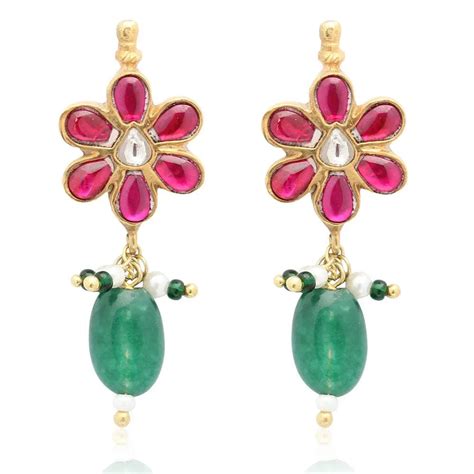 Buy Silver Gold Plated Green Drop Earrings Online - Unniyarcha – Unniyarcha
