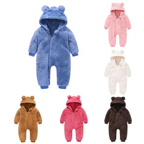 PXLKNZH Newborn Baby Bear Onesie Baby Fleece Snowsuit Jumpsuit Hooded ...