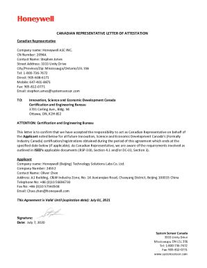 Fillable Online CANADIAN REPRESENTATIVE LETTER OF ATTESTATION Fax Email ...