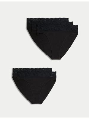 Buy Marks & Spencer Black Cotton Lycra Lace Briefs (Pack of 5) (2XL) Online