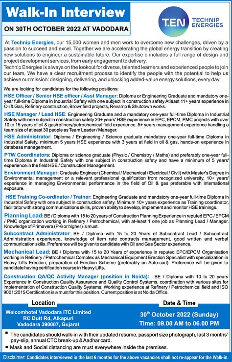 Construction QA/ QC Activity Manager job vacancy at Technip Energies