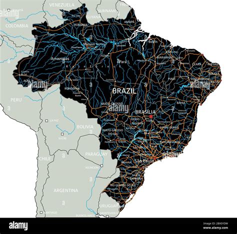 High detailed Brazil road map with labeling Stock Vector Image & Art - Alamy