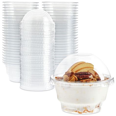 50-Pack 5 oz Plastic Dessert Cups with Lids - Bulk Ice Cream Containers ...