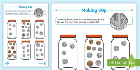 👉 Making 50p Worksheet | KS1 Money (teacher made)