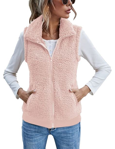 Buy Lomon Womens Fuzzy Fleece Vest, Casual Warm Sleeveless Zip Up ...