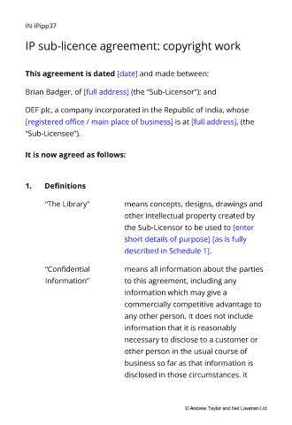 IP Sub-Licence Agreement: Of Copyright Work