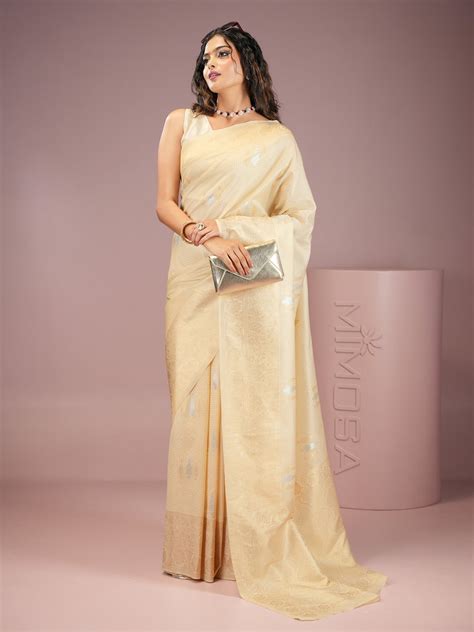 Mimosa Women's Woven Design Kasavu Style Crepe Saree With Blouse Piece ...