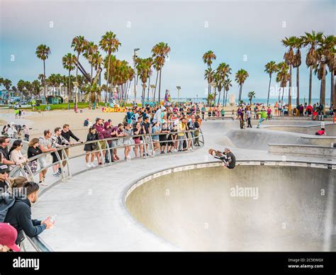 Skateboarding in Venice Beach skate park Los Angeles, California Stock ...