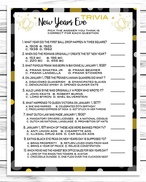 New Years Eve Trivia Game, Printable Or Virtual Holiday Party ...