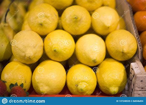 Yellow Lemons. Lemons are in the Box. Vitamin C Health Benefits. Fruit in the Store. Stock Image ...