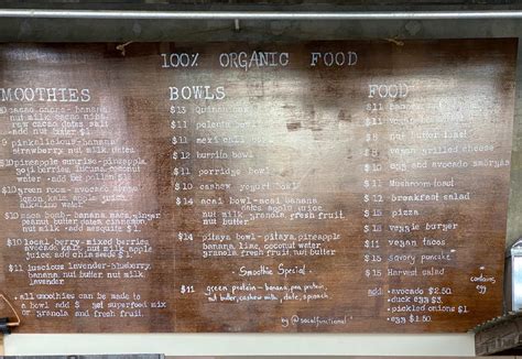 Menu at Harvest Cafe, Ventura