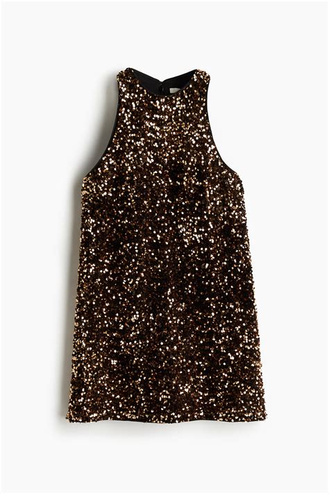 Sequined mini dress - Black/Bronze-coloured - Ladies | H&M IN