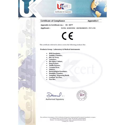 Certificate - Patel Scientific Instruments Private Limited Ahmedabad India