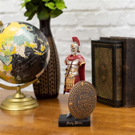 Armor of God Roman Soldier 9 x 5 Inch Red Resinstone Tabletop Figurine ...