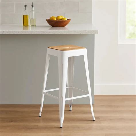 Industrial Bar Stool | White Metal & Wood Counter Seat – Furniza