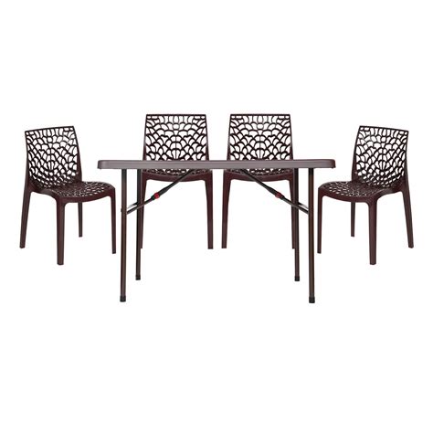 Supreme Web Set of 4 Chairs and 1 Swiss Table (Globus Brown) : Amazon.in