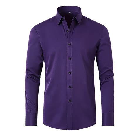 Purple Mens Dress Shirts, Long Sleeve Teacher Shirts, Work Polyester ...