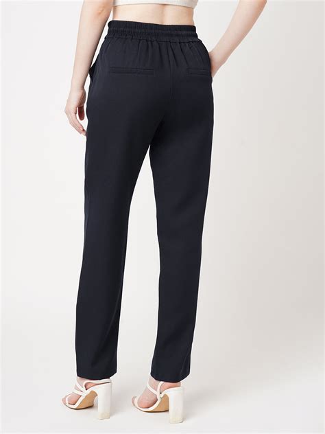 Buy Women Navy Mid-Rise Trouser | Kraus Jeans