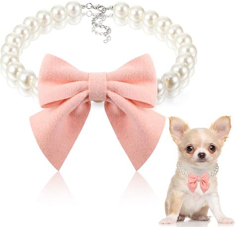 Pet Supplies : LEIFIDE Dog Pearls Collar Necklace Jewelry with Pink Bow ...